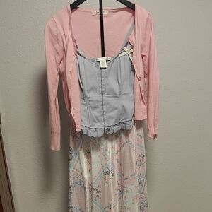 Pink Cardigan and Floral Dress Set